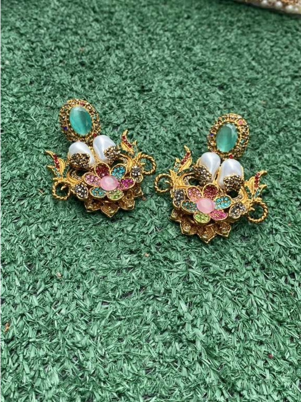 Elegant Gold-Tone Multicolor Floral Drop Earrings - Women Jewelry